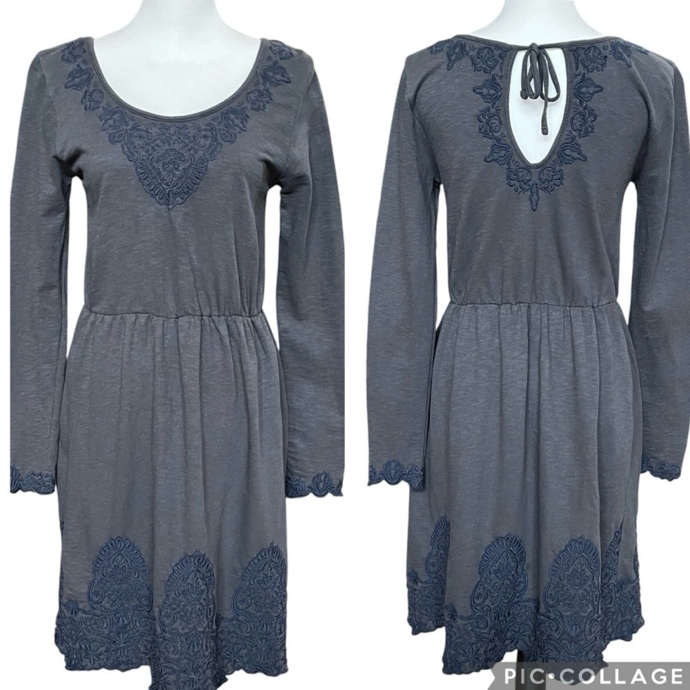 Anthropologie Saturday Sunday Size Small Dress Gray Embroidered Boho Cottagecore